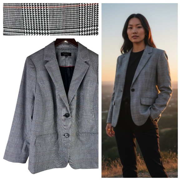 New Talbots Blazer Jacket Coat Sz 18WP 18W Petite Plaid Houndstooth Gray Black - Picture 1 of 6